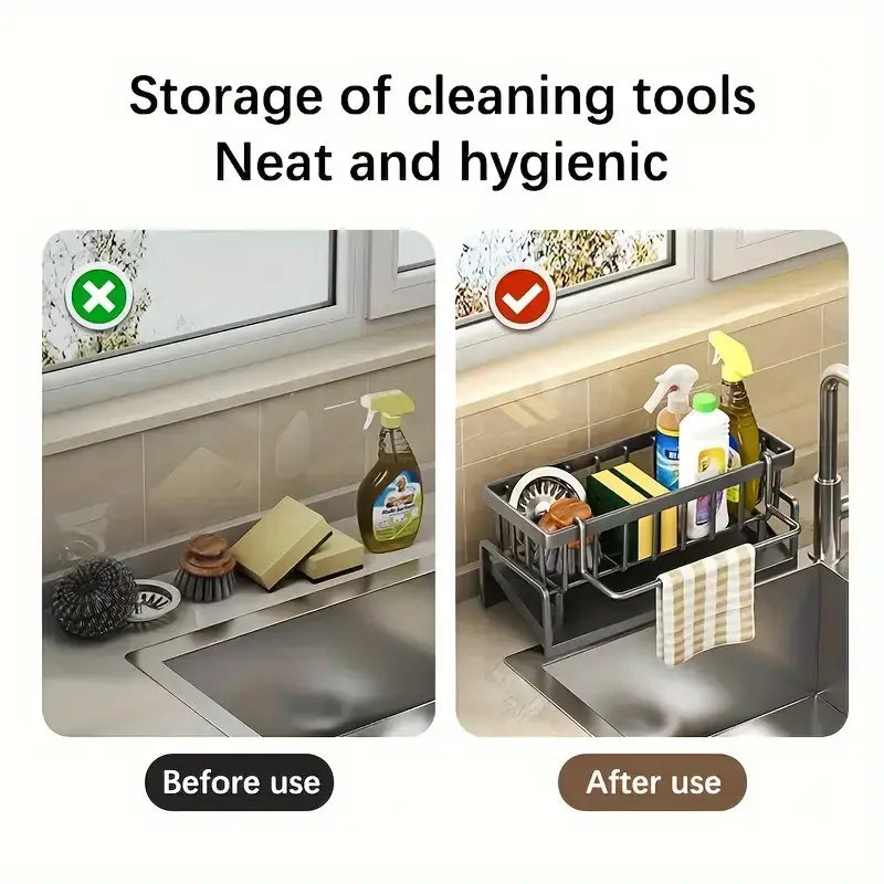 Kitchen Sink Drain Rack, Space Saving Punch-Free Spice Rack with Rag Drain Function, Sink Faucet Organizer, Home Organizer for Kitchen, Drainage Rack