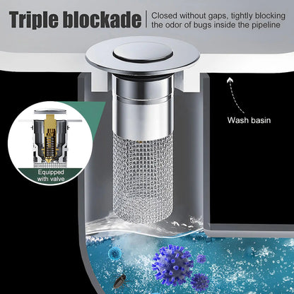 Bathroom Sink Drain Strainer, Pop up Sink Drain Strain, Bathroom Sink Stopper with Removable Stainless Steel, Filter Basket Hair Catcher Hair Catcher