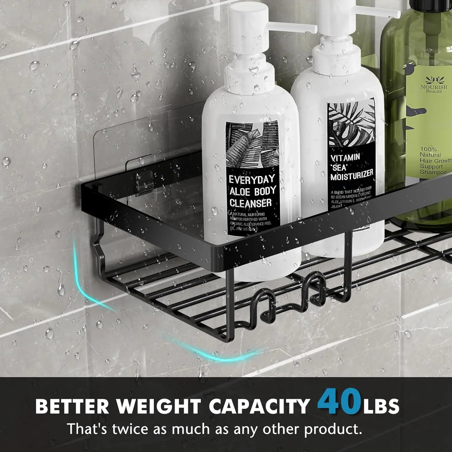 5Pack Moforoco Shower Caddy Shelf Organizer Rack, Self Adhesive Black Bathroom Shelves Basket, Shower Organization and Storage Accessories Adhesive Shower