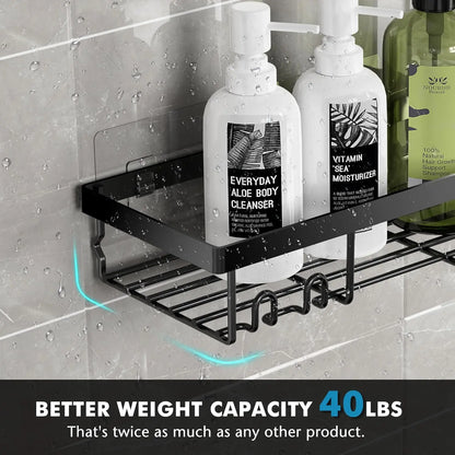 5Pack Moforoco Shower Caddy Shelf Organizer Rack, Self Adhesive Black Bathroom Shelves Basket, Shower Organization and Storage Accessories Adhesive Shower