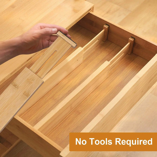 Bamboo Drawer Dividers Organizers, Kitchen Drawer Organizer, Adjustable Drawer Divider for Clothes, Kitchen, Dresser, Bedroom, Bathroom and Office
