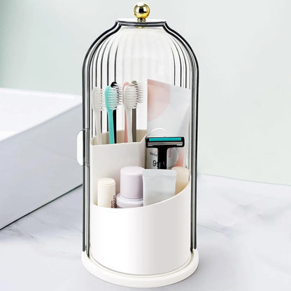 Toothbrush Holders with Sliding Lid, Rotating 3 Slots Bathroom Organizer Countertop, Tooth Brush Toothpaste Holder Bathroom Counter Stand Sink Organizer Caddy for Vanity Makeup Brushes Holder(Grey/White)