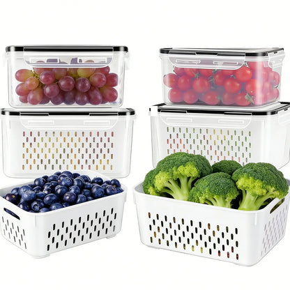 8/10/12/16 Pcs Fridge Organizers and Storage Stackable Fruit Storage Container for Fridge with Removable Colander, Bpa-Free Food Storage Container for Salad Berry Vegetable Meat Keeper Fresh Containers, Kitchen, Utensils