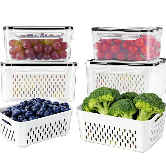 8/10/12/16 Pcs Fridge Organizers and Storage Stackable Fruit Storage Container for Fridge with Removable Colander, Bpa-Free Food Storage Container for Salad Berry Vegetable Meat Keeper Fresh Containers, Kitchen, Utensils