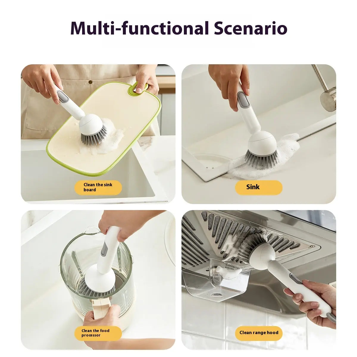 6-In-1 Dish Brush with Detergent Dispenser Adjustable Angle Rotating Scrub Function for Pots Pans Dishes Utensils Wall Mount Ideal for Sink Stove Cookware Kitchen Cleaning Soap Sponges - Pad