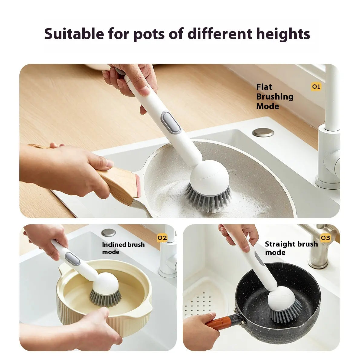 6-In-1 Dish Brush with Detergent Dispenser Adjustable Angle Rotating Scrub Function for Pots Pans Dishes Utensils Wall Mount Ideal for Sink Stove Cookware Kitchen Cleaning Soap Sponges - Pad