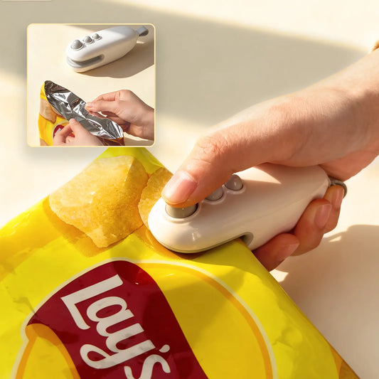 Mini Snack Bag Sealing Machine,Portable Mini Plastic Bag Sealer 2 in 1, Plastic Material, Rechargeable, Suitable for Sealing and Sealing Snacks, Coffee and Pet Food Packaging Kitchen Preservation,Gift for Christmas New Year
