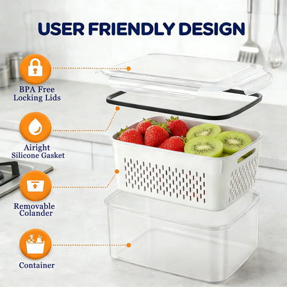 8/10/12/16 Pcs Fridge Organizers and Storage Stackable Fruit Storage Container for Fridge with Removable Colander, Bpa-Free Food Storage Container for Salad Berry Vegetable Meat Keeper Fresh Containers, Kitchen, Utensils