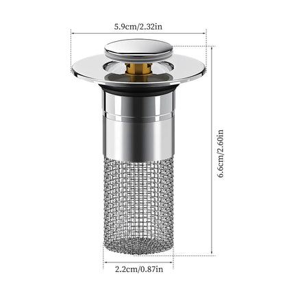 Bathroom Sink Drain Strainer, Pop up Sink Drain Strain, Bathroom Sink Stopper with Removable Stainless Steel, Filter Basket Hair Catcher Hair Catcher