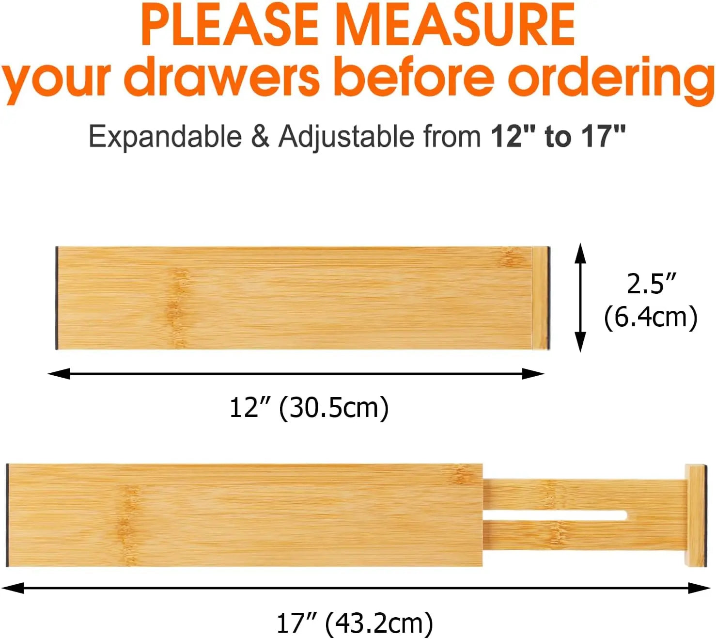 Bamboo Drawer Dividers Organizers, Kitchen Drawer Organizer, Adjustable Drawer Divider for Clothes, Kitchen, Dresser, Bedroom, Bathroom and Office