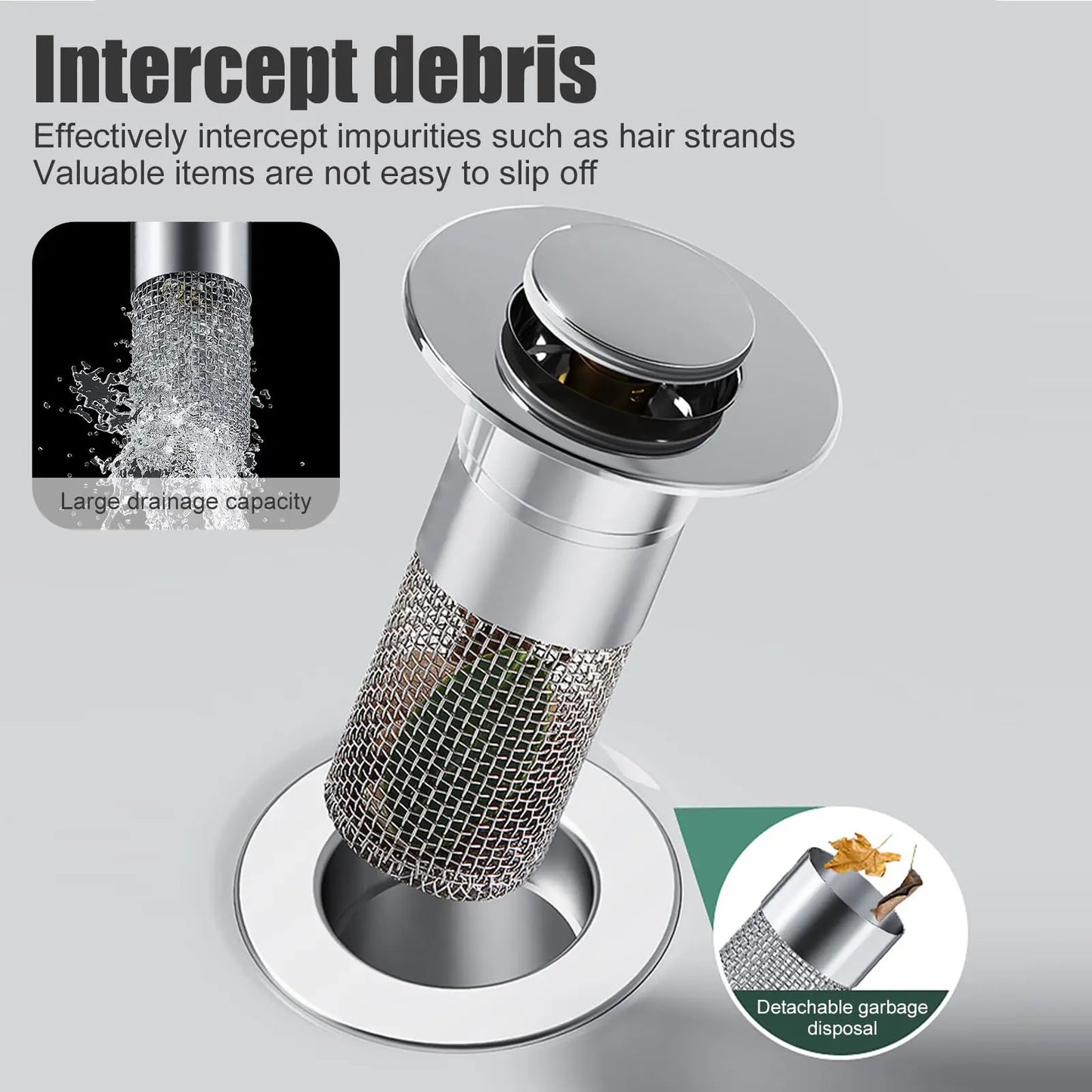 Bathroom Sink Drain Strainer, Pop up Sink Drain Strain, Bathroom Sink Stopper with Removable Stainless Steel, Filter Basket Hair Catcher Hair Catcher
