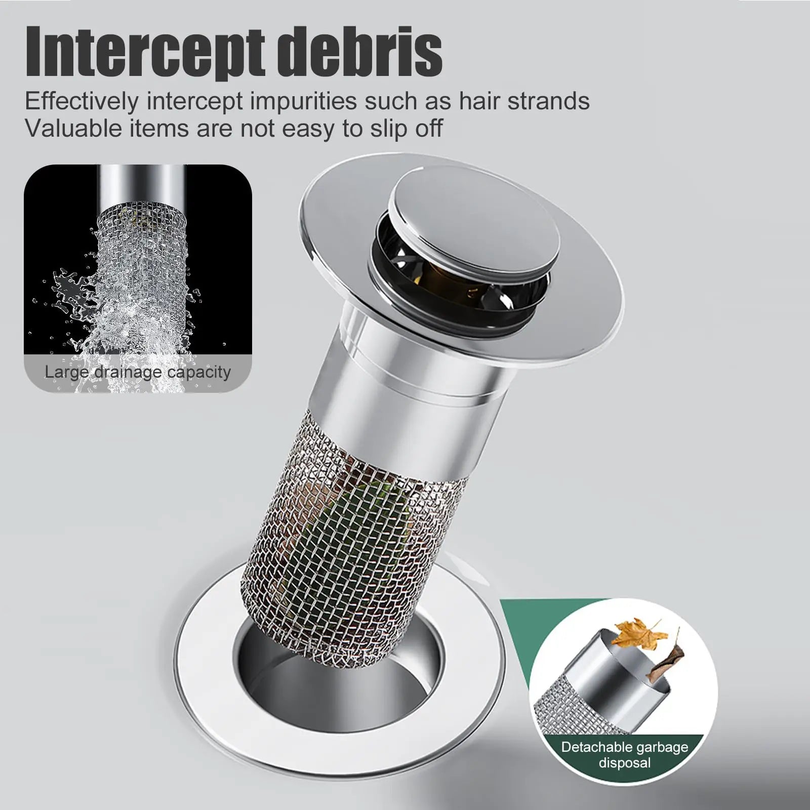 Bathroom Sink Drain Strainer, Pop up Sink Drain Strain, Bathroom Sink Stopper with Removable Stainless Steel, Filter Basket Hair Catcher Hair Catcher