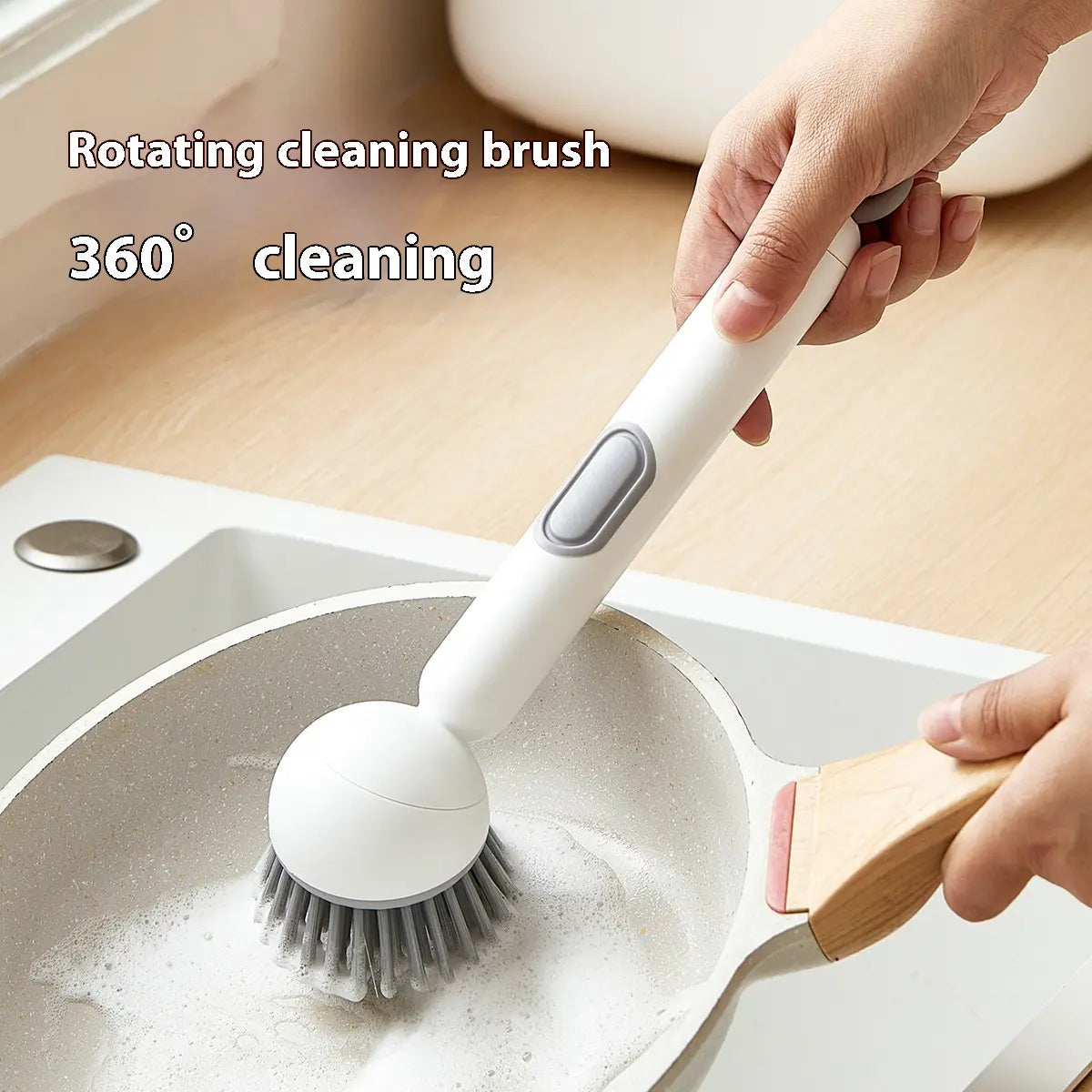 6-In-1 Dish Brush with Detergent Dispenser Adjustable Angle Rotating Scrub Function for Pots Pans Dishes Utensils Wall Mount Ideal for Sink Stove Cookware Kitchen Cleaning Soap Sponges - Pad