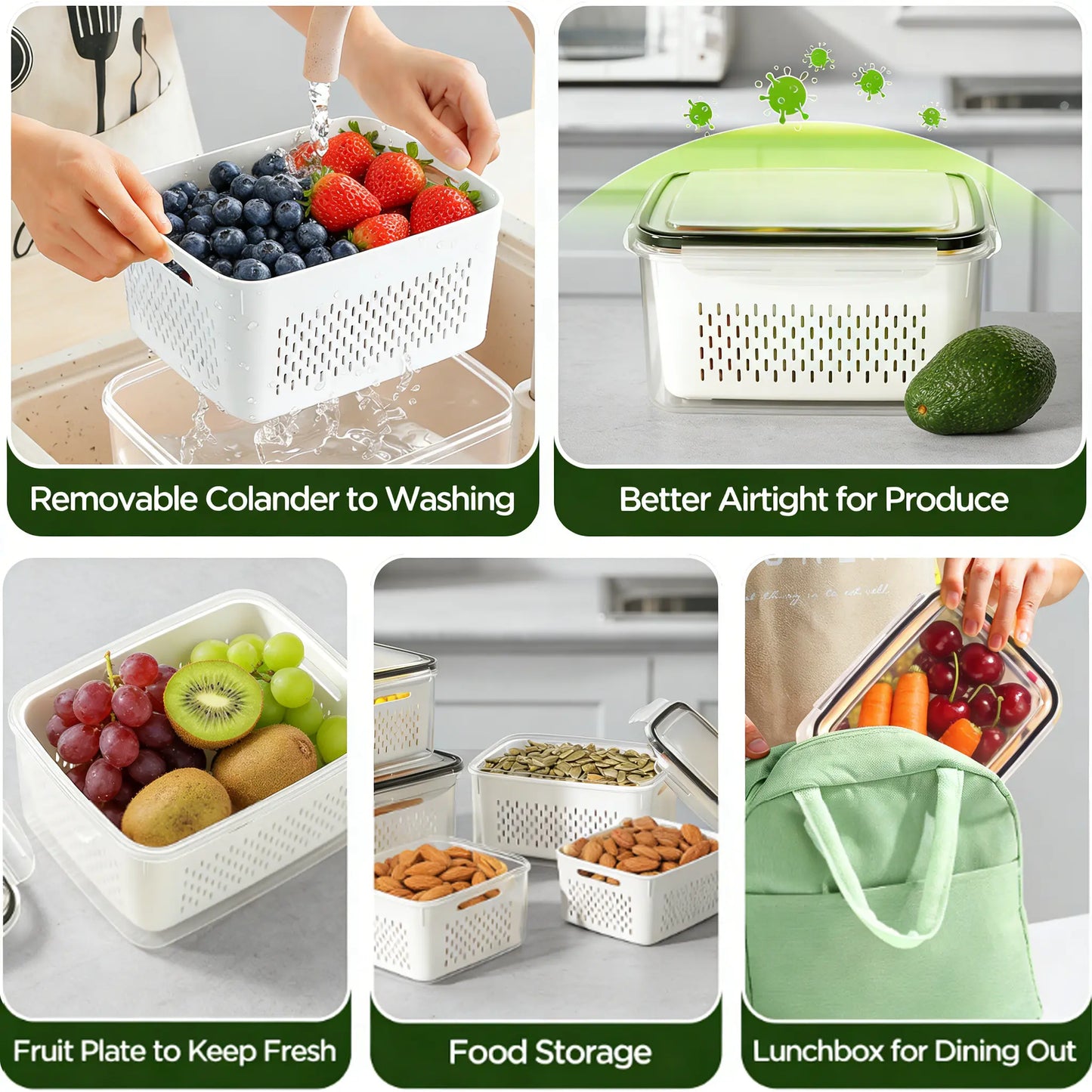 8/10/12/16 Pcs Fridge Organizers and Storage Stackable Fruit Storage Container for Fridge with Removable Colander, Bpa-Free Food Storage Container for Salad Berry Vegetable Meat Keeper Fresh Containers, Kitchen, Utensils