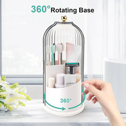 Toothbrush Holders with Sliding Lid, Rotating 3 Slots Bathroom Organizer Countertop, Tooth Brush Toothpaste Holder Bathroom Counter Stand Sink Organizer Caddy for Vanity Makeup Brushes Holder(Grey/White)