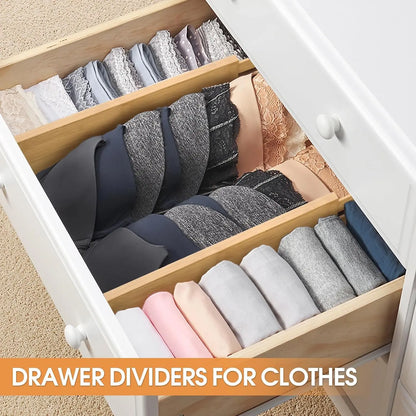 Bamboo Drawer Dividers Organizers, Kitchen Drawer Organizer, Adjustable Drawer Divider for Clothes, Kitchen, Dresser, Bedroom, Bathroom and Office